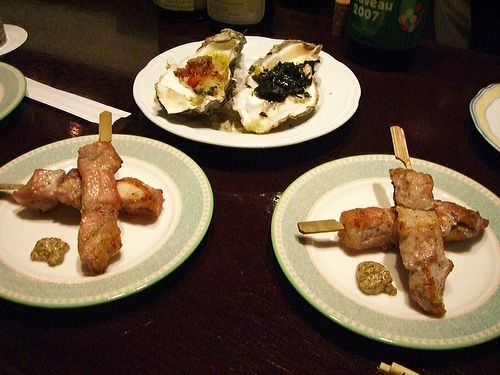 イベリコ豚の串焼き&牡蠣の香草焼き